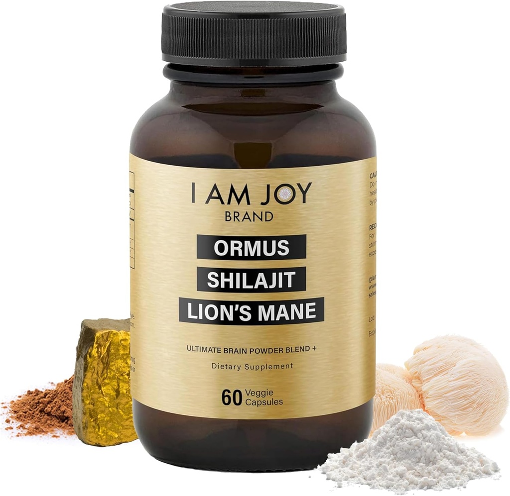I Am Joy co. Ormus Shilajit Lion's Mane - Ultimate Brain Power! Monoatomic 24k Gold - Sadece Enerji, Hafıza ve Odaklık için Onun Türünün Sırı - 60 Vegan Capsules