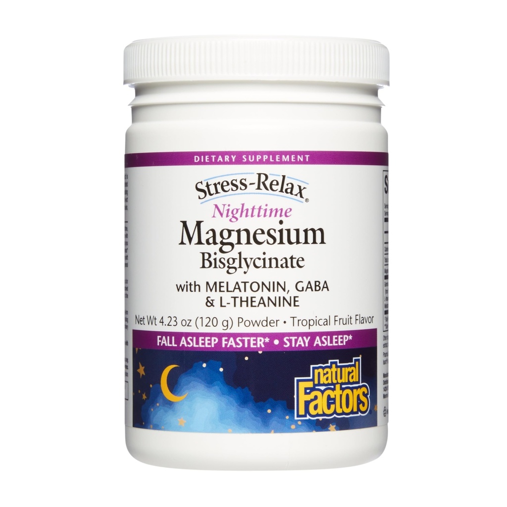 Doğal Faktörler Stres-Relax Nighttimetime Magnezyum Bisglycinate - Destekler Uyku ve Rahatlama* - Melatonin, L-Theanine & GABA - Tropikal Flavor - 4.23 ozz