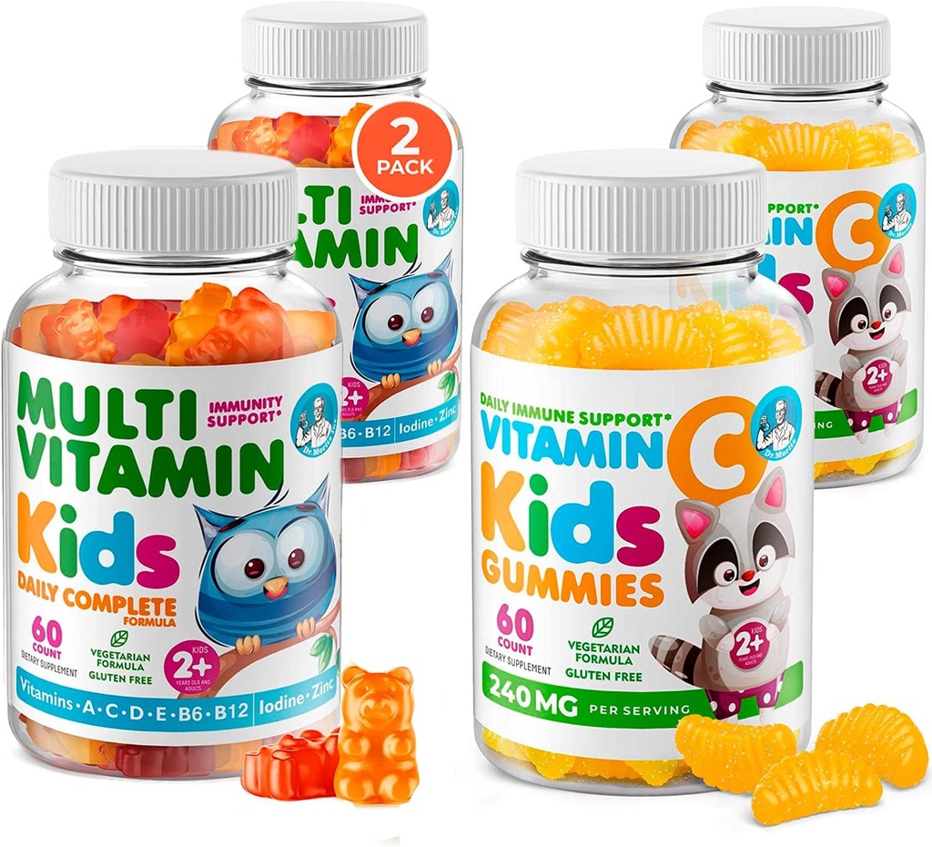 DR. MORITZ Essential Vitamin Pair - Çocuklar Multivitamin Gummies Sche (60 Kont, 2 Pack) Vitamin C (60 Kont 2 Pack) ile