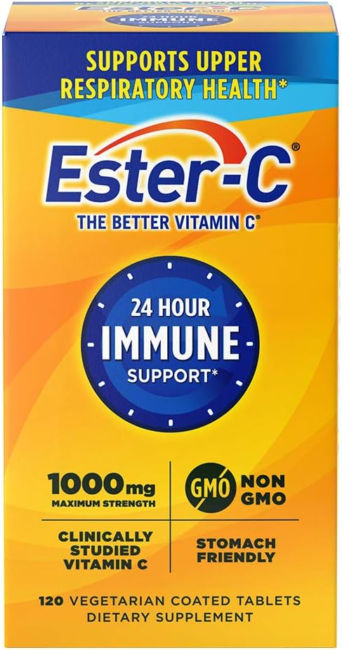 Ester-C Vitamin C 1000 mg kaplama Tabletleri, Immune System Branson, Stomach-Friendly Supplement, 120 Count