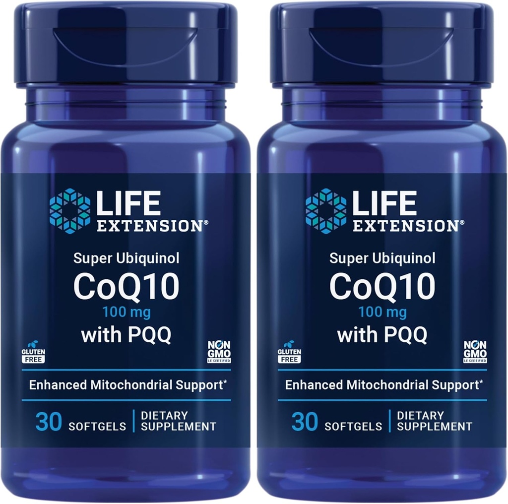 Life Extension Super Ubiquinol CoQ10 με PQQ, CoQ10, PQQ, shilajit, Heart Health, Cellular Energy Support, 8X Καλύτερη απορρόφηση, Χωρίς γλουτένη, 100 mg, 30 softgels (Pack of 2)