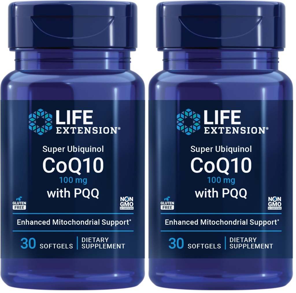 Life Extension Super Ubiquinol CoQ10 ile PQ, CoQ10, PQ, shilajit, Heart Health, Cellular Energy Support, 8X Better Abxia, Gluten-Free, 100 mg, 30 softgels (Pack of 2)