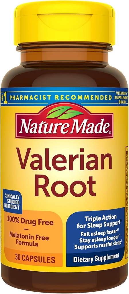 Nature Made Valerian Root for sleep Support, Μελατονίνη Δωρεάν βοήθεια ύπνου για ενήλικες, 30 κάψουλες ρίζας βαλεριάνα, 30 ημέρες προσφοράς