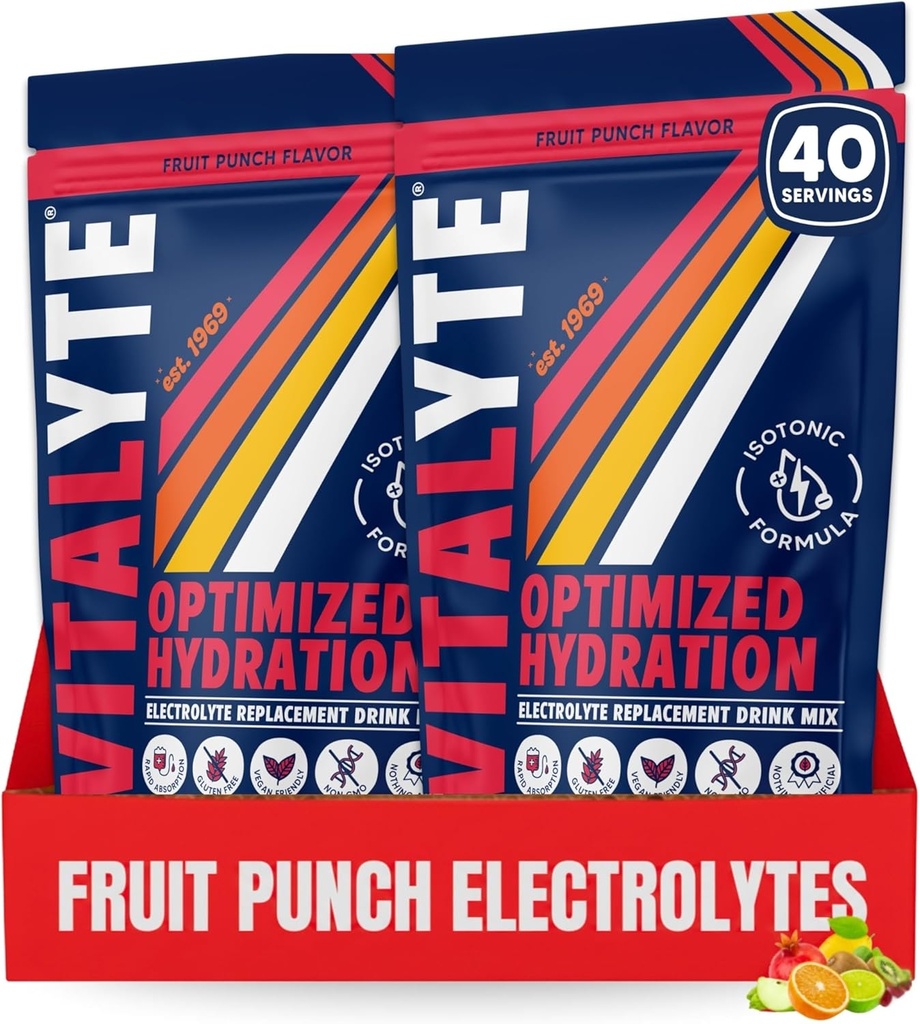Vitalyte Electrolyte Powder Drink Mix, Isotonic Electrolyte Hydration Mix, Gluten Free Post Workout Powder Mix, Pack of 2, 35 oz. Each, Fruit Punch Flavor