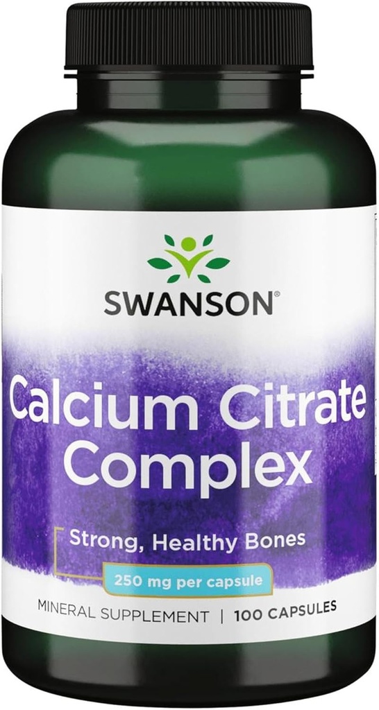 Swansonuba Citrate Kompleksi Bone Muscle Nerve Health Blood Printing Support Mineral Supplement 250 mguba (Citrate & Carbonate) 100 Capsules