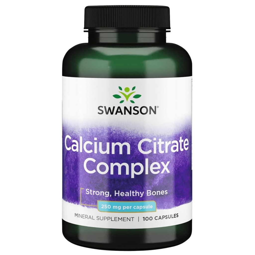 Swansonuba Citrate Kompleksi Bone Muscle Nerve Health Blood Printing Support Mineral Supplement 250 mguba (Citrate & Carbonate) 100 Capsules