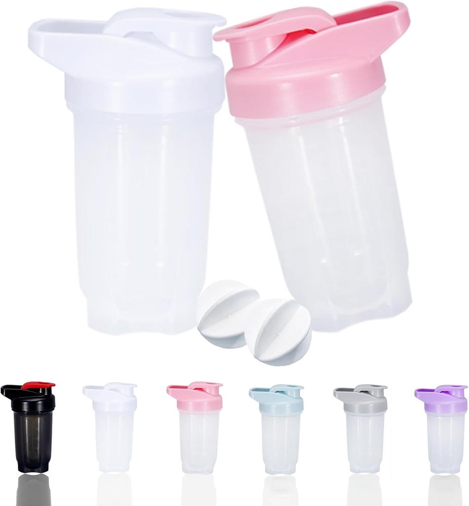 Shaker Şişe Protein Shakes Cup ve 10Ounce/300ML Shaker Şişe ile Whisk Balls, Protein Shakers Şişeleri Set,Non-BPA plastik (Beyaz+Pink(2ücretli))))