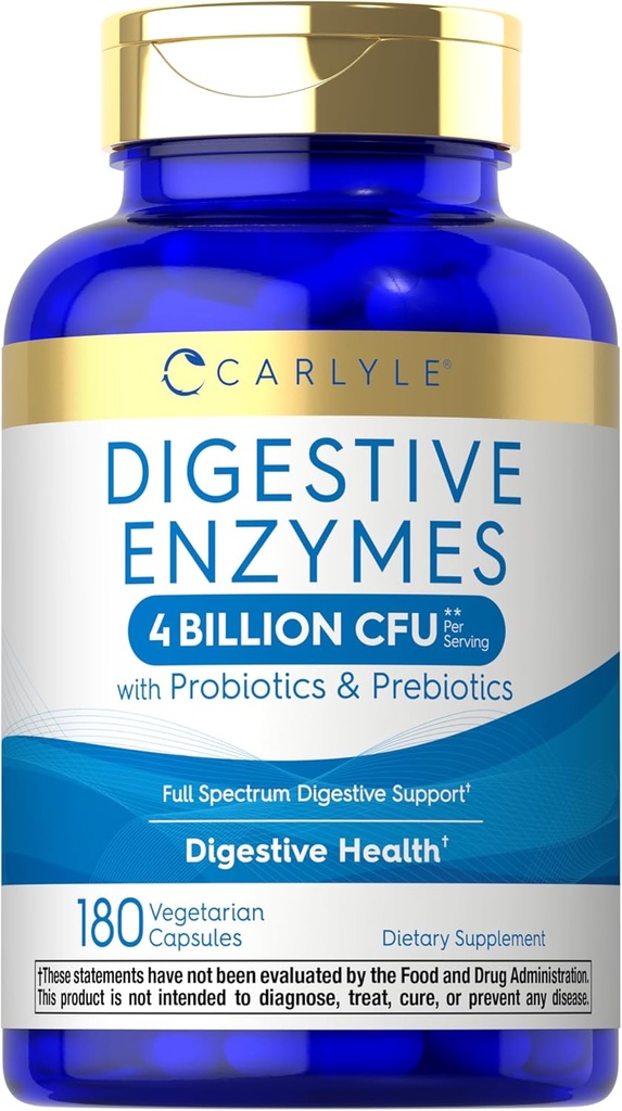Carlyle Digestive Enzymes | Probiyotiks & Prebiyotiks | 180 Capsules | No-GMO ve Gluten Free Supplement for Men & Women