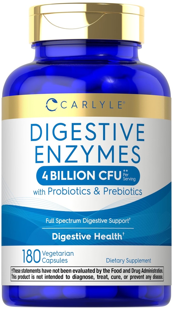 Carlyle Digestive Enzymes | with Probiotics & Prebiotics | 180 Capsules | Non-GMO and Gluten Free Supplement for Men & Women