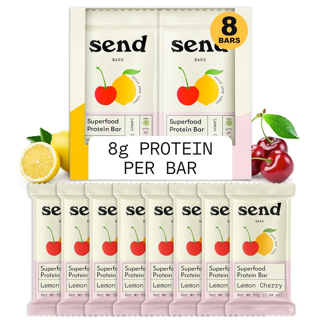 Bars Plant-Based Vegan Sağlıklı Protein Bars, Yeşiller (Lemon Cherry, 8 Bars) – Sadece Gerçek Malzemeler, Zero Eklenmiş Şeker, Gluten-Free, Dairy-Free