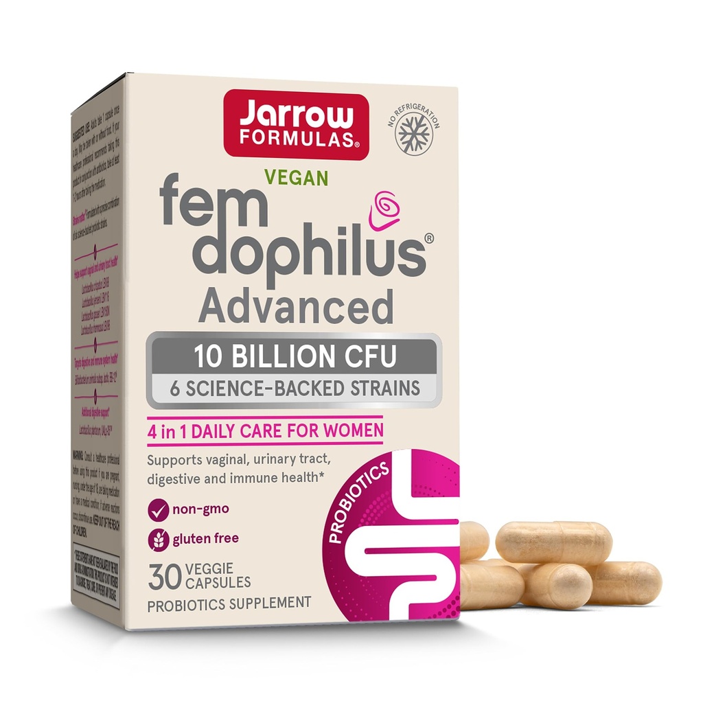 Jarrow Formulas Fem-Dofilius Advanced Vaginal & Digestive Probiyotiks 10 Milyar CFU 6 Klinik olarak-Studied Strains, For Vaginal, Urinary Tract, Digestive & Immune Support, 30 Capsules, Raf-Stable