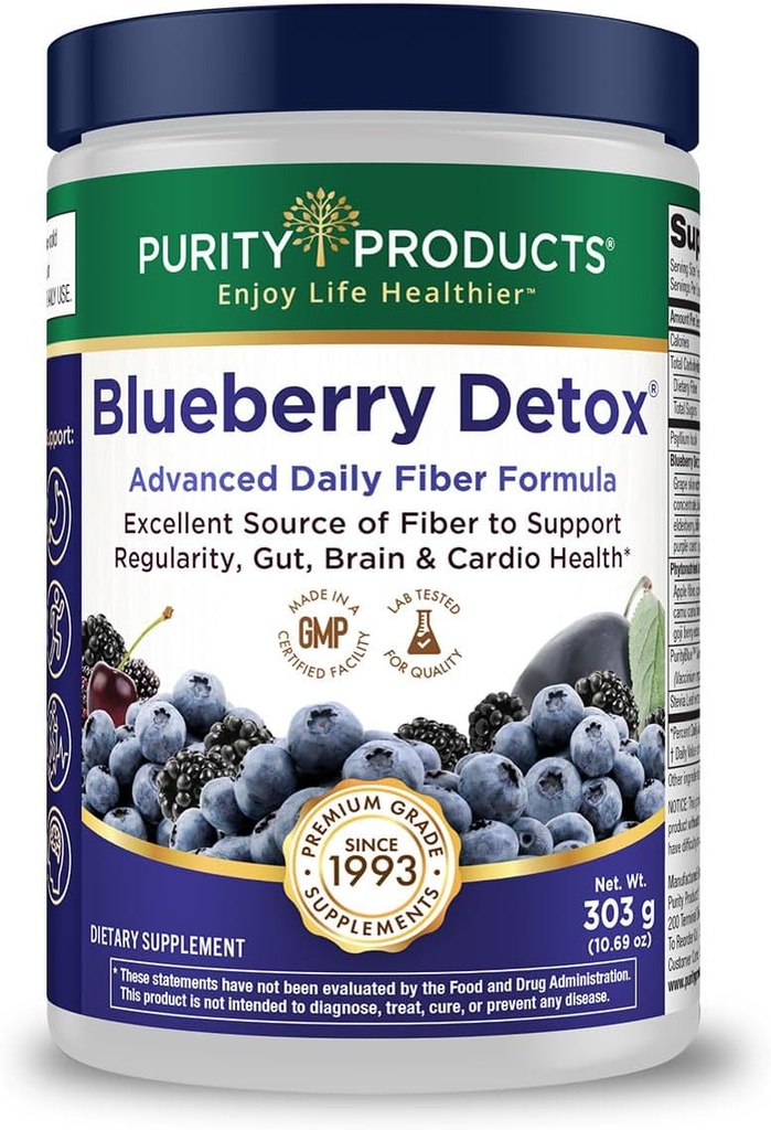 Gelişmiş Blueberry Detox Günlük Fiber Formülü Saf Ürünler - Üstel Mavi Organik Vahşi Blueberries - Tam 6 Detoxating Grams, Regularity Probiyotik Fiber - 30 Hizmetler