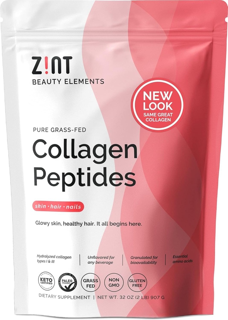 Zint Collagen Peptides Toz (32 oz): Paleo-Friendly, Keto-Cerhid, Grass-Fed Hydrolyzed Collagen Protein Supplement - Unflavored, Non GMO