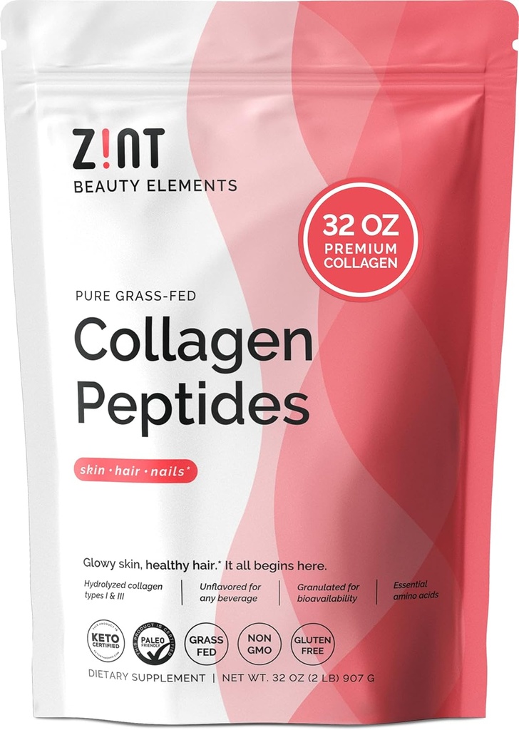 Zint Collagen Peptides Toz (32 oz): Paleo-Friendly, Keto-Cerhid, Grass-Fed Hydrolyzed Collagen Protein Supplement - Unflavored, Non GMO