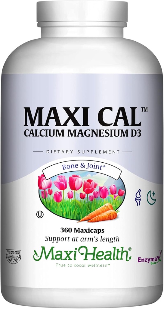 Maxi Health Calcium 1000 mg Συμπλήρωμα με Βιταμίνη D3 (1000 IU) και Μαγνήσιο (500 mg) - Οστέινο, Δόντια και Κοινή Υποστήριξη για Άνδρες και Γυναίκες - 360 Κάψουλες - Maxi Cal