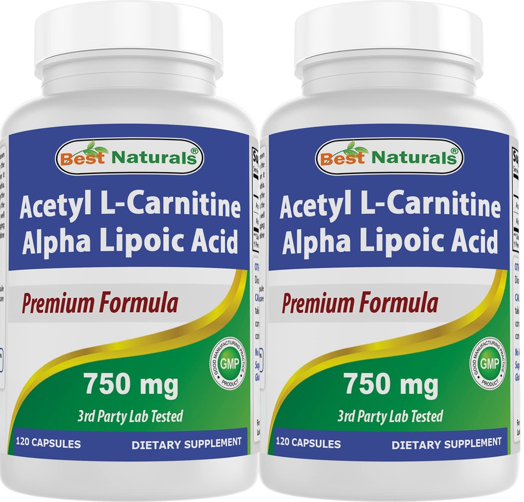 En İyi Doğallar Acetyl L-Carnitine ve Alfa Lipoic Asit 750 mg 120 Capsules (120 Kont (Pack of 2))