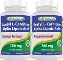 En İyi Doğallar Acetyl L-Carnitine ve Alfa Lipoic Asit 750 mg 120 Capsules (120 Kont (Pack of 2))