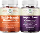 B12 Biotin ile Çokvitamin Gummy ve Kadınlar ve Erkekler için D ve Ekstra Güç Demir Gummies - Vit C C ile Kadınlar ve Erkekler için Chewable Iron Supplement'e hizmet eden 45 mg