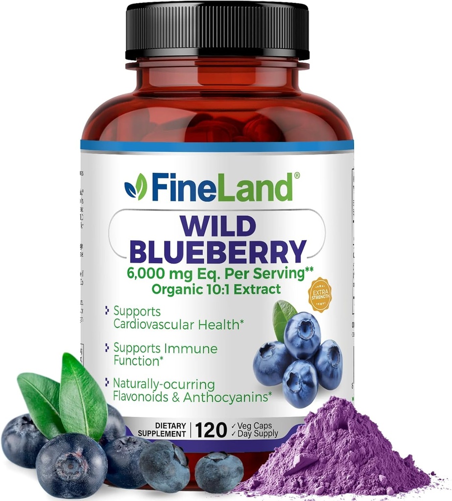 GüzelLand Wild Blueberry 10:1 Ekstraksiyon, 6.000 mg Güçlü, 120 Vegan Capsules, Flavonoids & Anthocyanins, Antioxy Support for Brain & Heart Health, 4-Month Supply, Non-GMO Made in USA