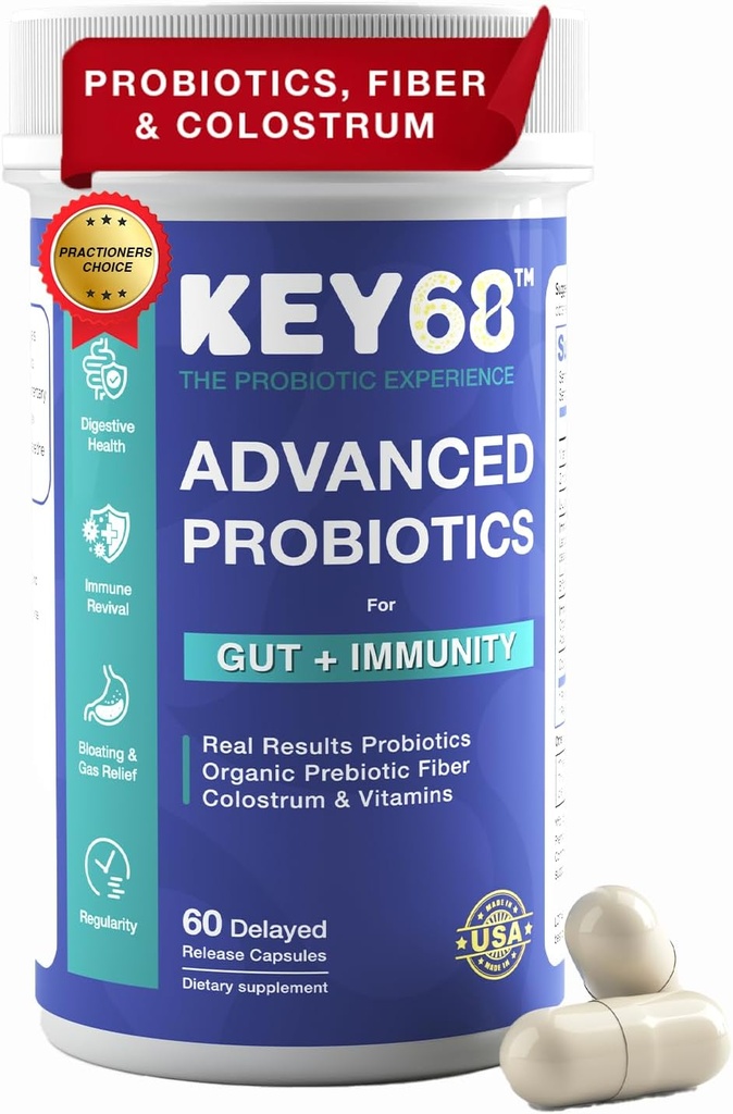 Kadınlar ve Erkekler için simbiyotikler | 20 Milyar CFU, Fiber Supplement için Pre & Probiyotikler, Digestive Health, Gut, Immune Support, Supports GLP-1 | Colostrum (25% IgG) & Vitamins- 60 Capsules, LabTesteds- 60 Capsules, LabTesteds