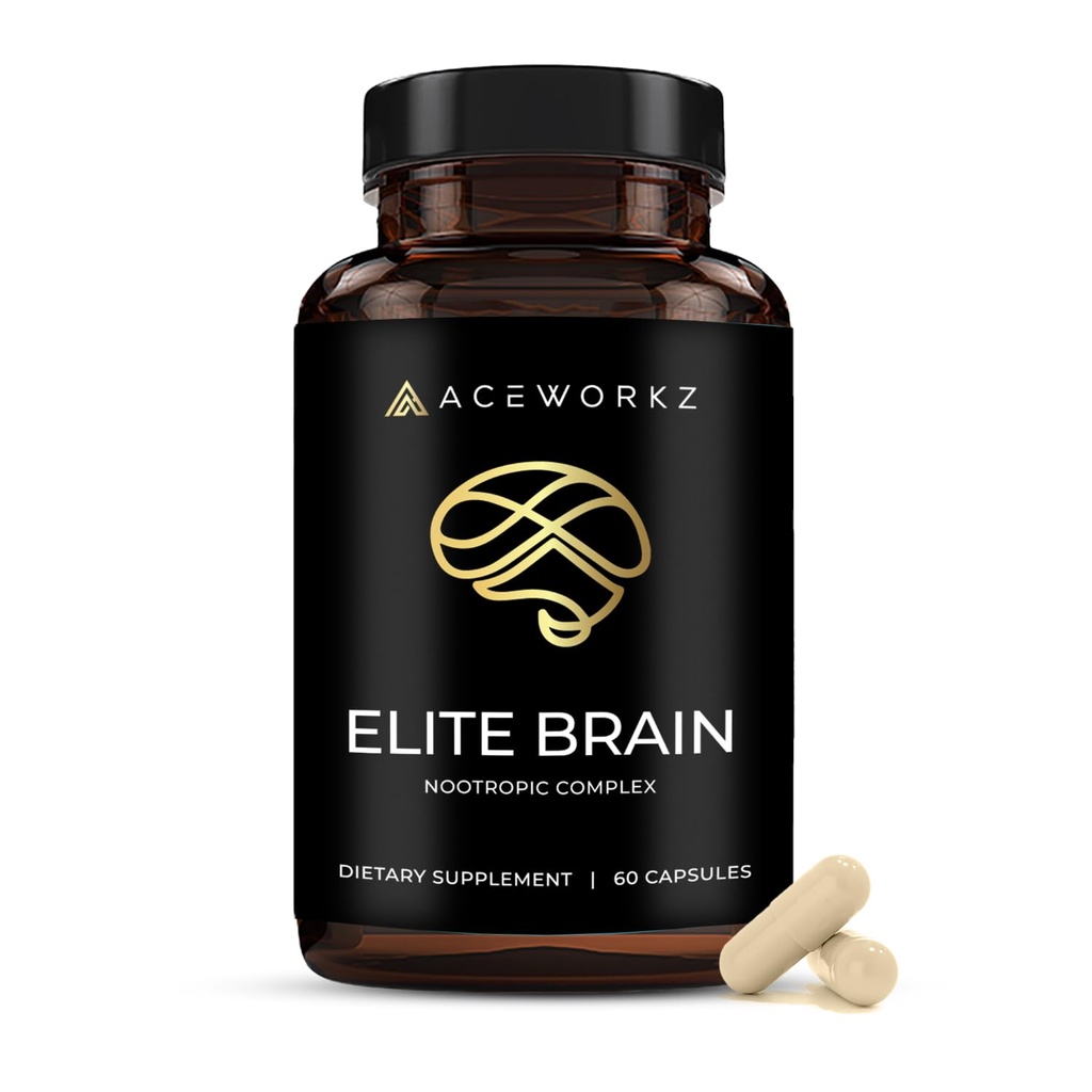 Elite Beyin - Odak için nootropic Supplement, Memory & mental Clarity - ALCAR, Lions Mane, ALA, L-Theanine, Vitamin B Complex - Natural Energy, Caffeine-Free (60 Capsules)