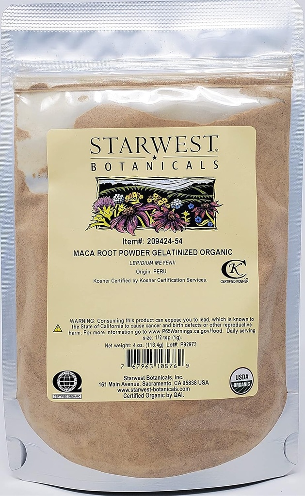Starwest Βοτανικά οργανική σκόνη ρίζας Maca (Gelatinized), 4 ουγγιά