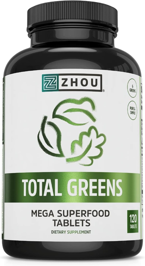Zhou Total Greens - Super Greens Συμπληρώματα, Daily Veggie χάπια, Superfood Tabs, Συμπληρώματα λαχανικών για ενήλικες, Βιταμίνη δισκία - 120 δισκία
