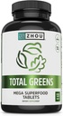Zhou Total Greens - Super Greens Συμπληρώματα, Daily Veggie χάπια, Superfood Tabs, Συμπληρώματα λαχανικών για ενήλικες, Βιταμίνη δισκία - 120 δισκία