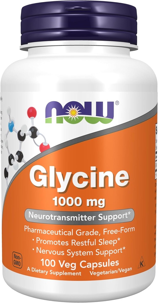 NOW Foods Supplements, Glycine 1,000 mg Free-Form, Neurotransmitter Support*, 100 Veg Capsules