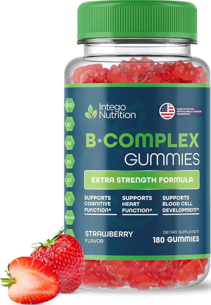 Yetişkinler için B Kompleks Vitaminleri, Kadınlar ve Erkekler için B Kompleks Vitaminleri, Enerji ve Beyin Sağlığı için Kompleks Gummies, Doğal Strawberry Flavor, 180 Count Count Count Count Count