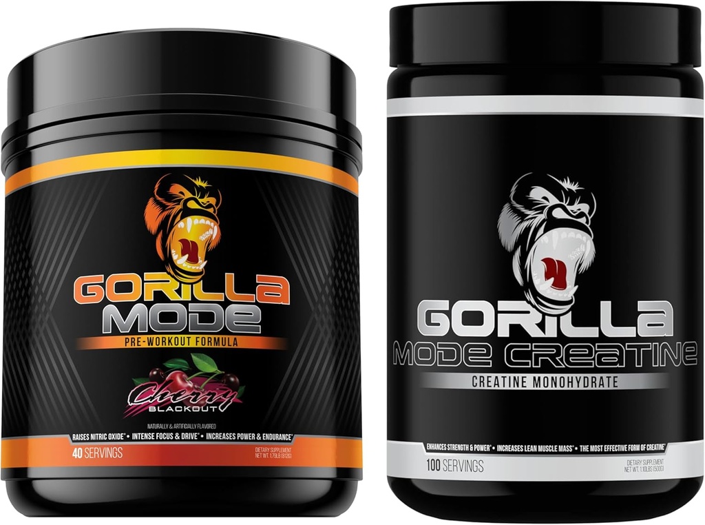 Gorilla Mind Pre Workout (Cherry) +tine 100 Serv.) - Geliştirilmiş Güçlü Güç, Güç Çıktısı ve Kas Boyutu için kapsamlı bir aksesuar
