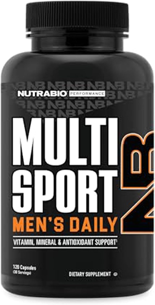 NutraBio Multisport for Men - Mens MultiVitamin - 33 Vitamin, Mineraller, Micronutrients - Antioksitlerde Zengin - Destekler Peak Athletic Performansı, Enerji, Metabolism (120 Sebze Kapsülleri)