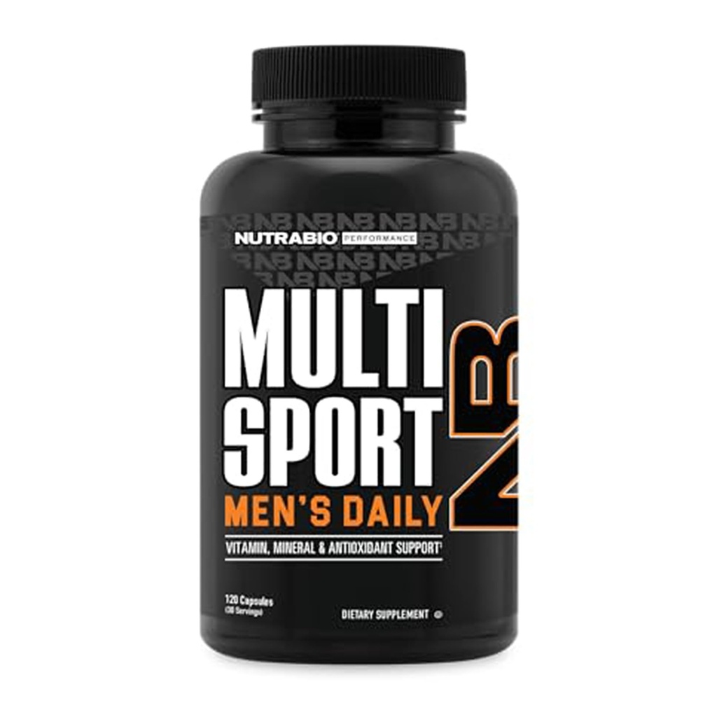 NutraBio Multisport for Men - Mens MultiVitamin - 33 Vitamin, Mineraller, Micronutrients - Antioksitlerde Zengin - Destekler Peak Athletic Performansı, Enerji, Metabolism (120 Sebze Kapsülleri)