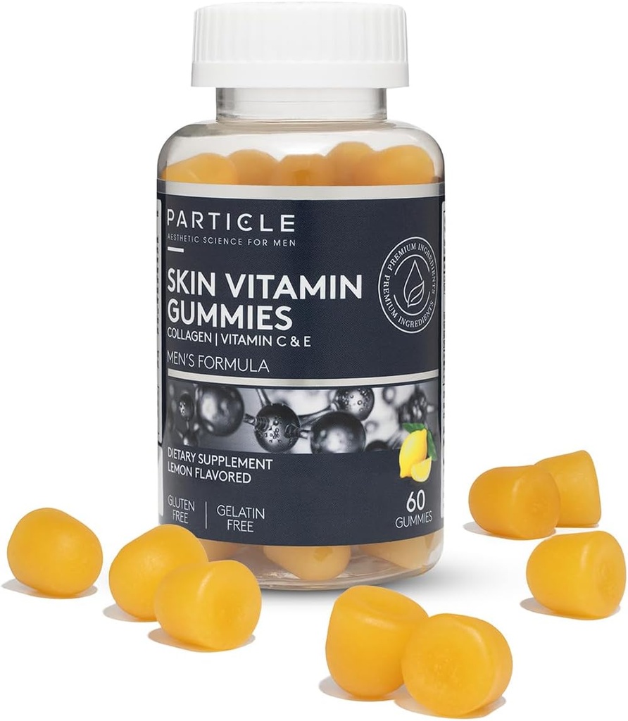 Σωματίδιο δέρμα Βιταμίνη Gummies, Γλουτένη δωρεάν ημερήσιο συμπλήρωμα για υγιή υποστήριξη του δέρματος, Ανδρικό συμπλήρωμα Φτιαγμένο με βιταμίνη C, κολλαγόνο, βιοτίνη & ψευδάργυρο, άρωμα λεμόνι, 60 Gummies, 1 μήνα προσφοράς