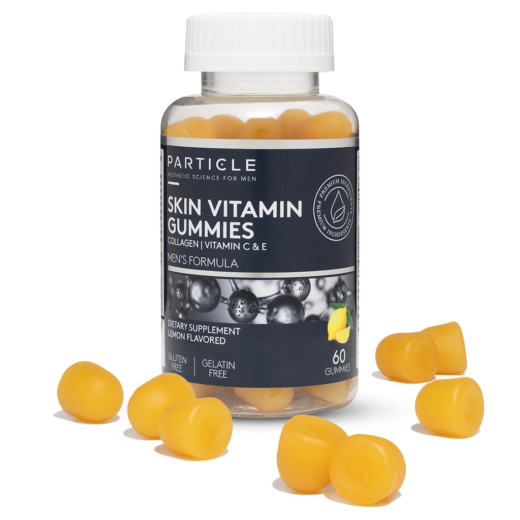 Parçacık Skin Vitaminleri Gummies, Gluten Free Daily Supplement for Health Skin Support, Men's Supplement C, Collagen, Biotin & çinko, Lemon Flavor, 60 Gummies, 1 Ay Supply