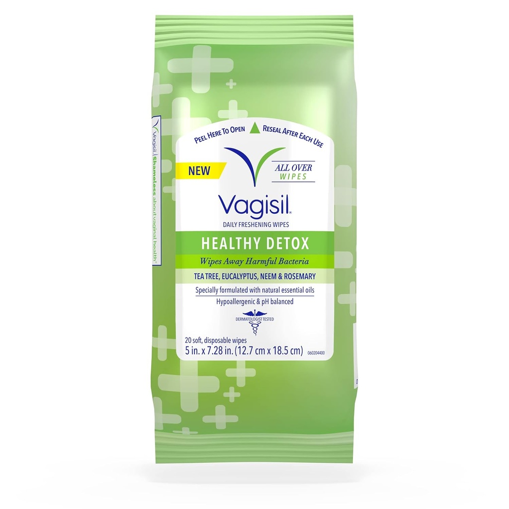 All Over Temizlik, Sağlık Detox, Essential Oils ile formüle edilmiş, Re-Sealable Pouch'da 20 Wipes (1.5 km)