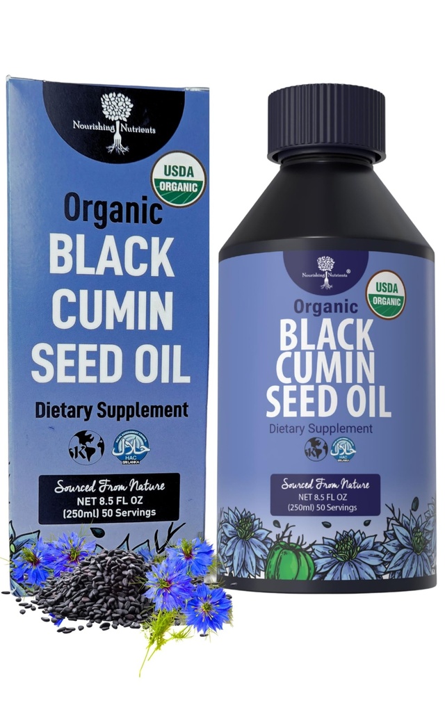 Organik Black Cumin Tohum Yağı-USDA-Cold Pressed – 6X Güçlü Senmoquinone- Pure Nigella Sativa Cumin Tohumları - Immune Desteği için Premium Supplement, Antioksi, Calming, Skin & Hair (8.5 oz)
