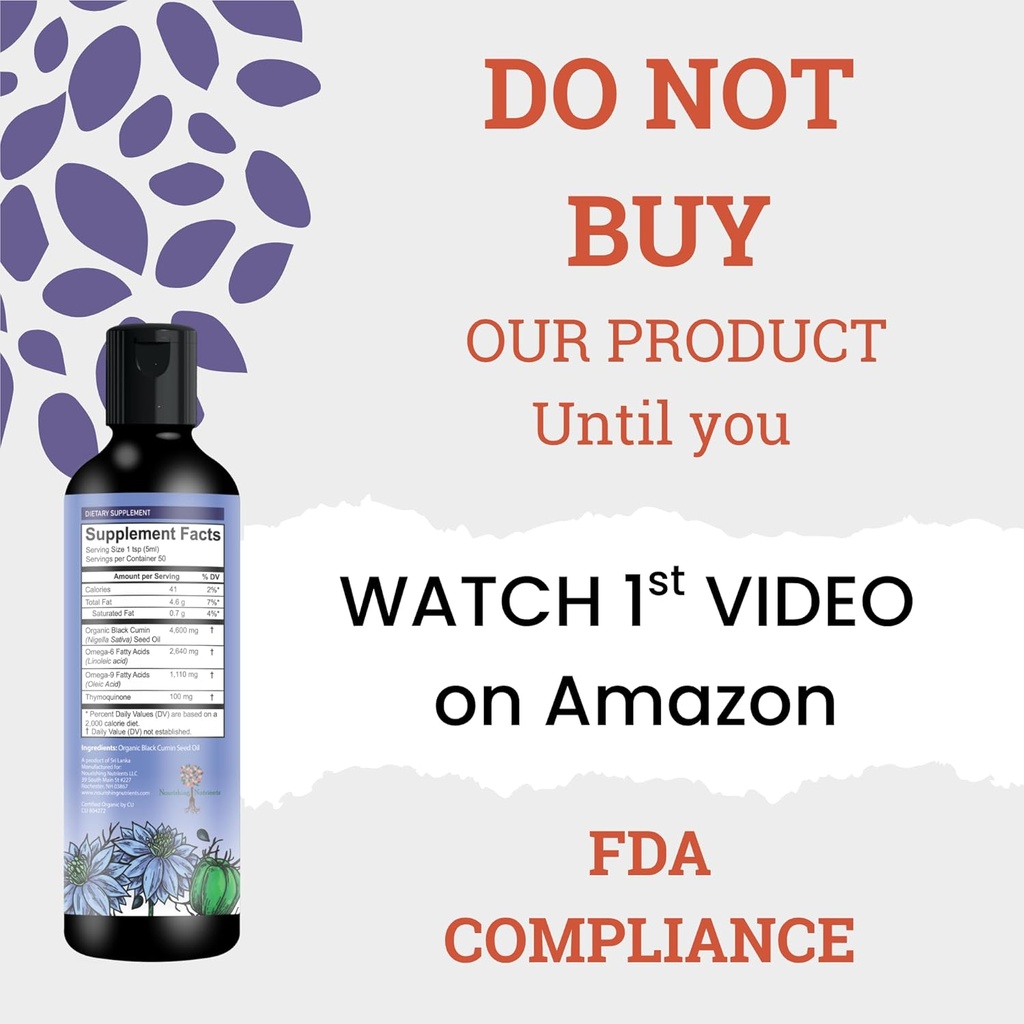 Organik Black Cumin Tohum Yağı-USDA-Cold Pressed – 6X Güçlü Senmoquinone- Pure Nigella Sativa Cumin Tohumları - Immune Desteği için Premium Supplement, Antioksi, Calming, Skin & Hair (8.5 oz)