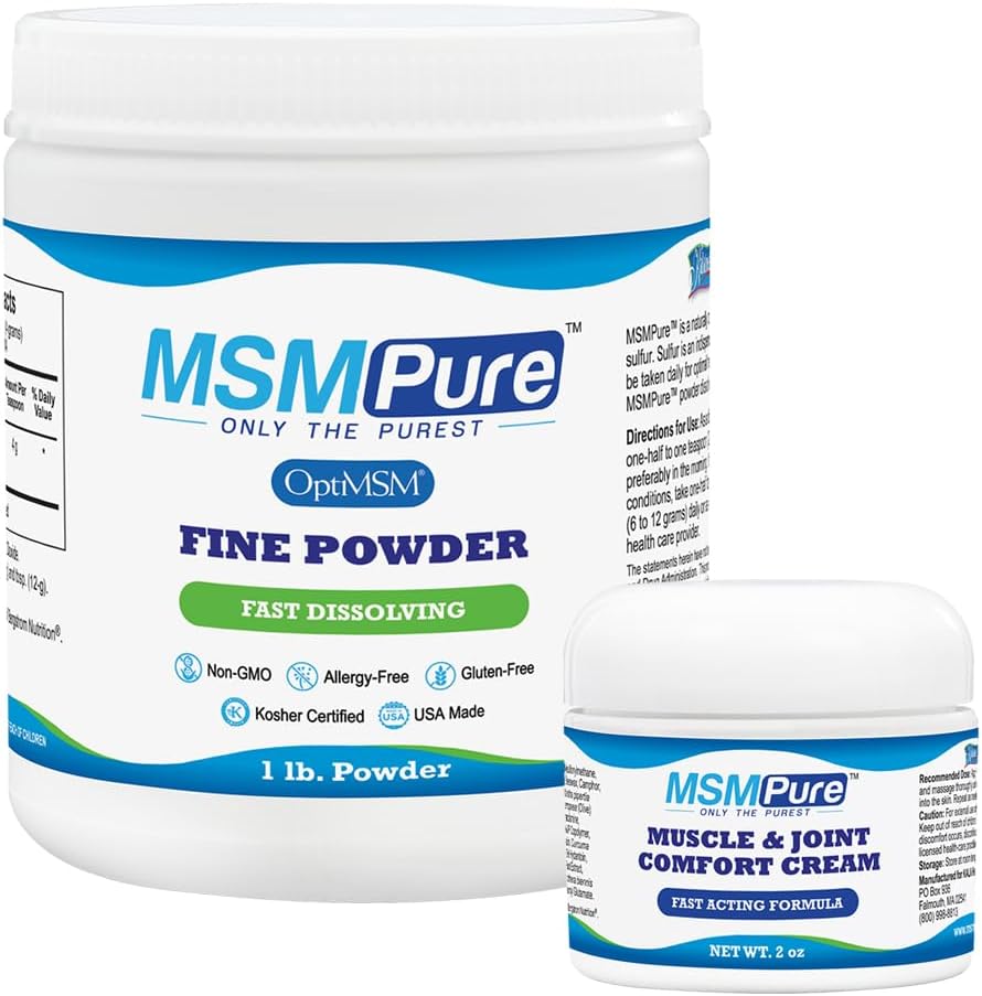 KALA ΥΓΕΙΑ MSMPure Fine Powder 1lb και κρέμα μυών & αρθρώσεων 2oz Bundle
