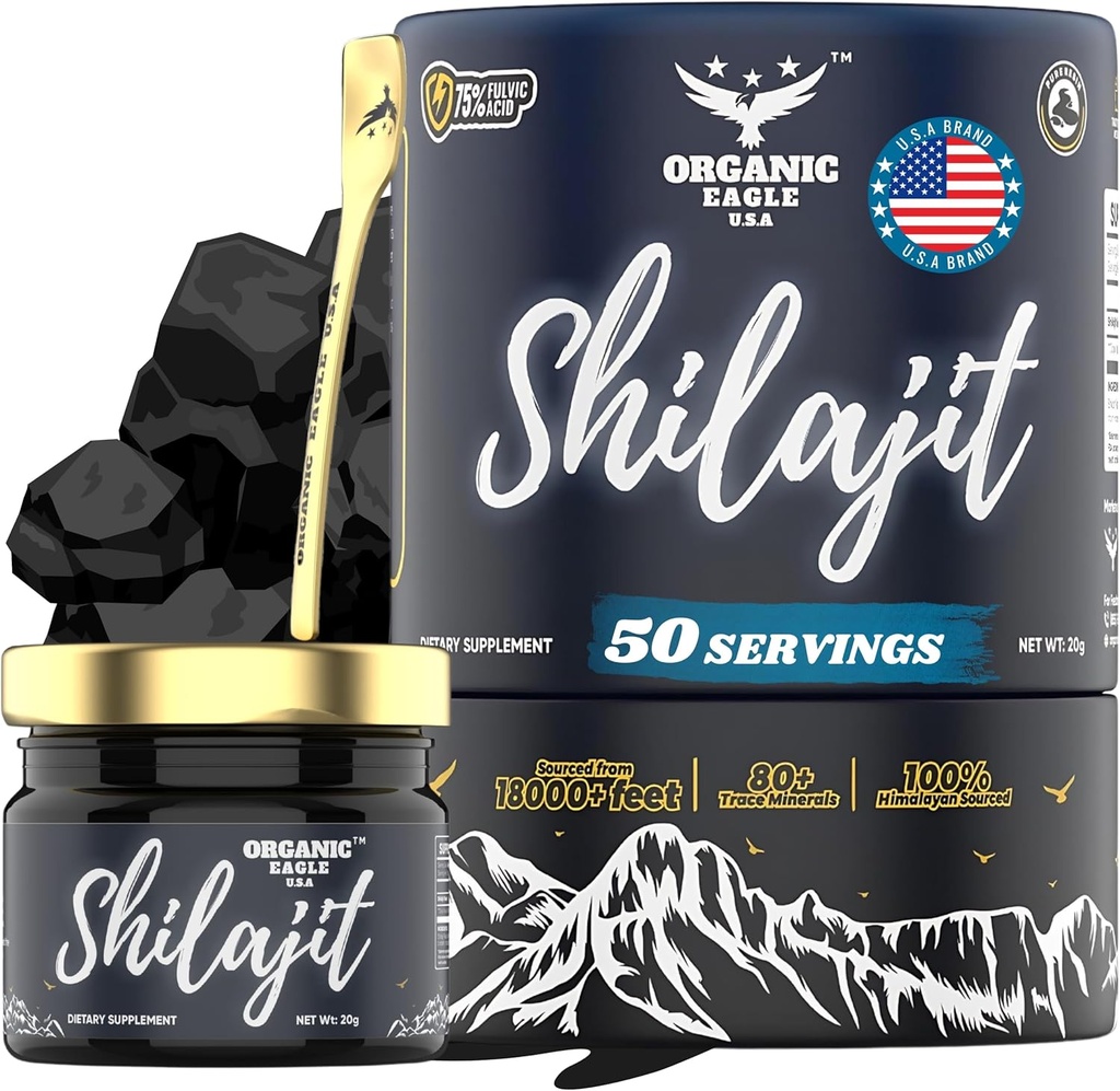 Himalaya Organik Shilajit | 50 Hizmet | Doğal Enerji ve Erkekler ve Kadınlar için 80+ Essential Trace Minerals & %75+ Fulvic Acid | 100% Pure | with Lab Test Report