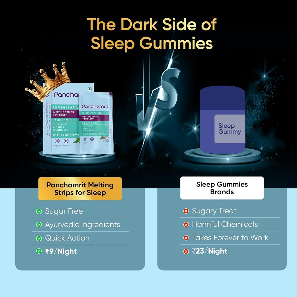 Uyku Melatonin 5 mg, 30 Vegan Strips ( 1) | Doğal Uyku Yardımı | Sugar-Free, Non-Habit Form |Ayurvedic Herbs-Valerian Root, Lavender & Chamomile | 1 aylık tedarik
