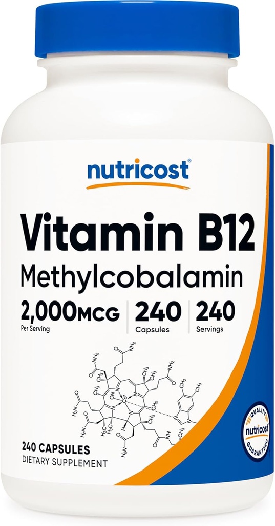 Nutricost Vitamin B12 (Methylcobalamin) 2000mcg, 240 κάψουλες - Χορτοφαγικά Caps, μη ΓΤΟ, συμπλήρωμα χωρίς γλουτένη B12