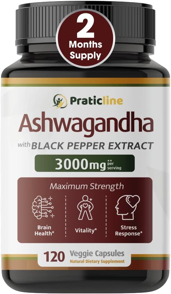 Ashwagandha Capsules 3.000 mg - 120 Vegan Cap Organik Ashwagandha Toz ve Kök Ekstraksiyon ile Yaptı. Gluten Free. USA Made in USA