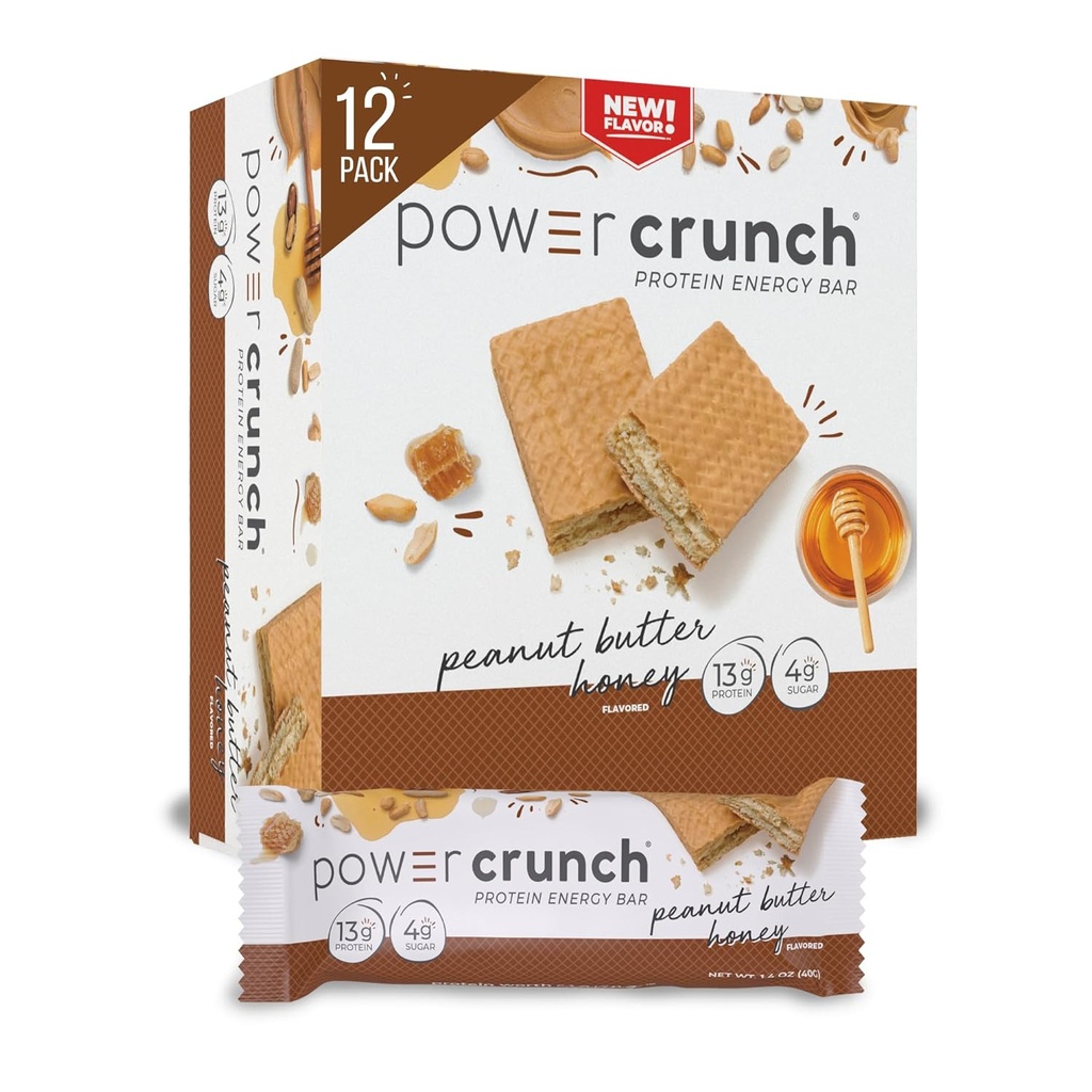 Power Crunch protein Wafer Bars, Yüksek Protein Snacks with Delicious Taste, Peanut Butter Honey, 1.4 Ounce (12 Count)