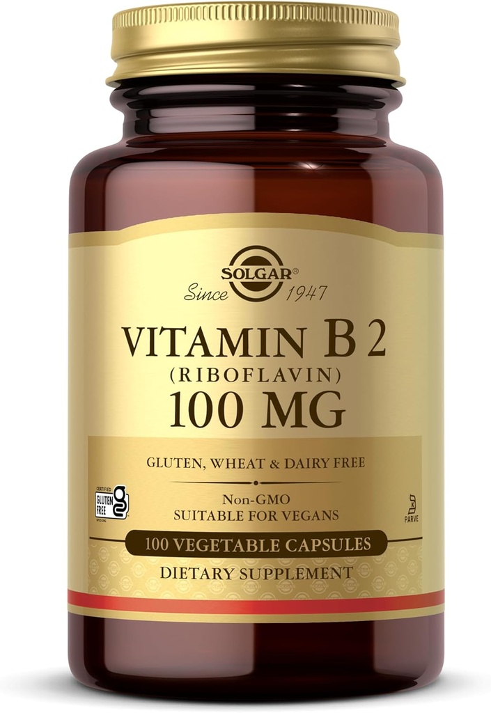 Solgar Vitamin B2 (Riboflavin) 100 mg, 100 Sebze Capsules - Enerji Metabolism, Sağlıklı Nervous System - Non-GMO, Vegan, Gluten Free, Dairy Free, Kosher - 100 Hizmet