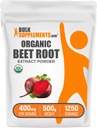 BulkSupplements.com Organic Beet Root Extract Powder - Beet Root Powder, Nitric Oxide Supplement - Vegan & Gluten Free, 400mg per Service, 500g (1.1 lbs) (Pack of 1)