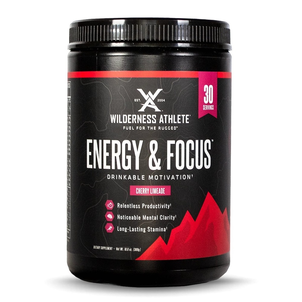 Wilderness Athlete - Energy & Focus | Energy ATM for Women & Men - Energy Drink Mix with Natural Caffeine - Low-Carb, Zero Sugar Energy Drink Toz - 30 Servis Enerji İçilir Tub (Cherry Limeade)