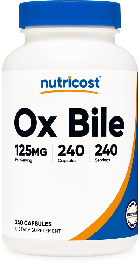 Nutricost Ox Bile Capsules 125 mg, 240 Capsules - Non-GMO
