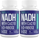 NADH 50mg + CoQ10 200mg + D-Rιβόζη 150mg συμπλήρωμα, ενίσχυση NAD+ Συμπληρώματα για το ανοσοποιητικό σύστημα, Κυτταρική Ενέργεια, Εστίαση, Μειωμένη Νικοτιναμίδη Αδενίνη Δινουκλεοτίδιο, 120 Κάψουλες Veggie