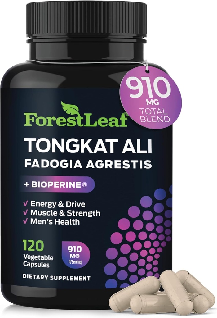Tongkat Ali ve Fadogia Agrestis for Men Supplement w/BioPerine - Tonkat-Ali Max Strength 200:1 Extract - Long Jack Tongkat-ali for Men - Kas Büyüme, Performans ve Enerji - 120 Toz Capsules